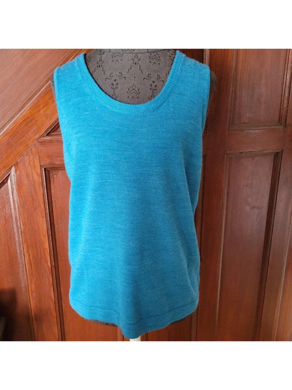 Coldwater Creek Sleeveless Tank Knit Shell Blue Merino Wool Blend Size L 14 Top